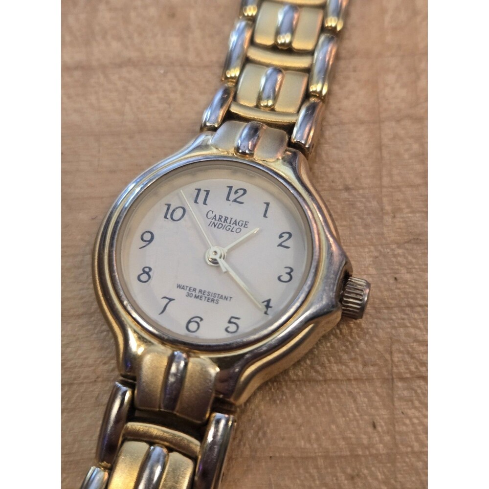 Carriage Indiglo Ladies' Stainless Steel Two Tone Bracelet Watch 6.5” New Batt.